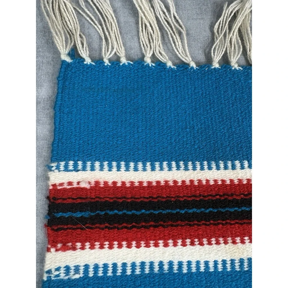 Americraft Inc Mexican Thunderbird Wall Hanging Rug Blue Acrylic 10x21 Fringe